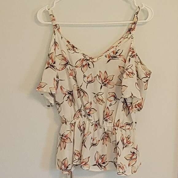Sienna Sky Floral Cold Shoulder Cream Off-White Flowy Blouse W/Front Tie Small - Picture 6 of 8